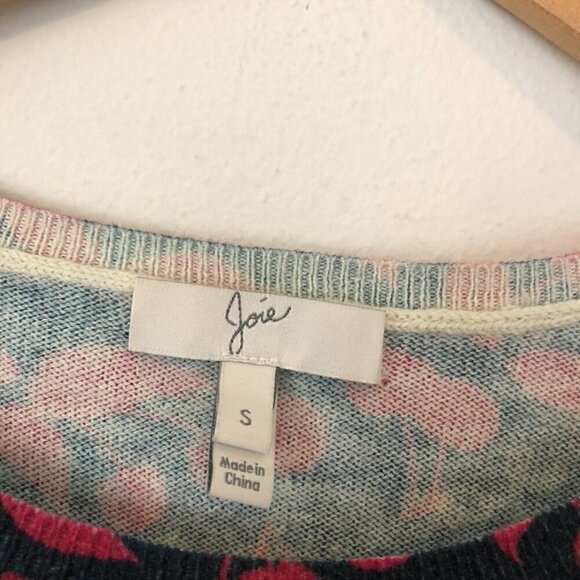 JOIE Navy Blue Red Cherry Fruit Cotton CASHMERE Crewneck Light Sweater Small S - Picture 3 of 5